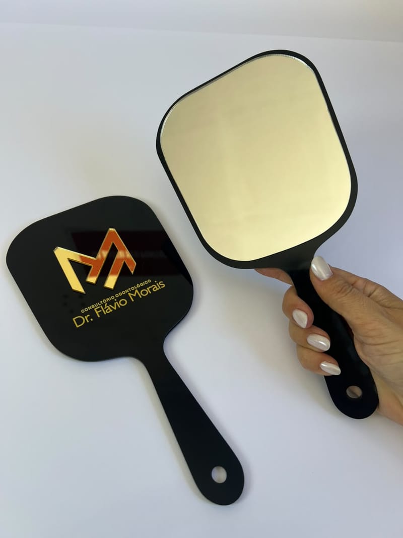 Espelho de Mão Personalizado Acrílico para Consultório Estúdio Clínica Design